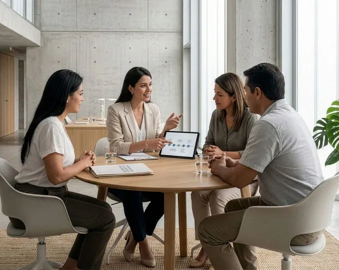 Profesionales de educación y psicología colaborando en el análisis de estrategias de aprendizaje